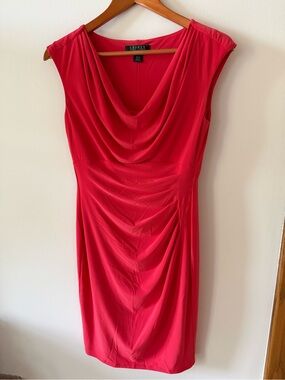 Lauren Ralph Lauren Bright Red Cowl-Neck Draped Sheath Dress